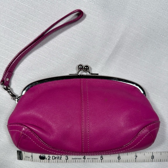 Coach hot pink kiss lock wristlet with strap. Silver hardware. - Picture 2 of 8